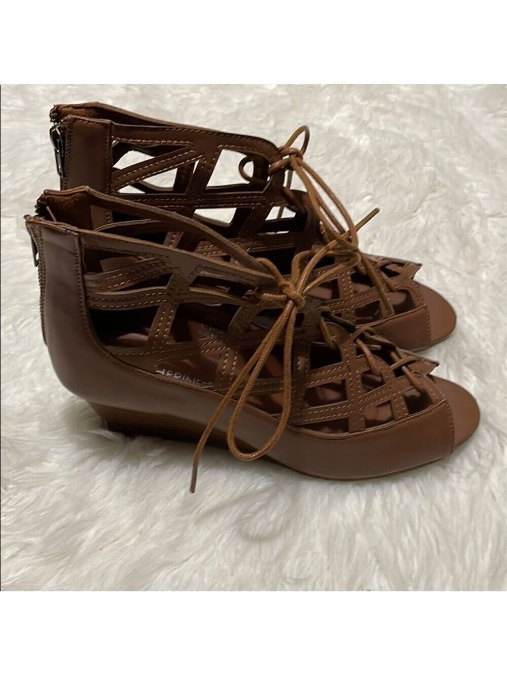 Catherines Brown Women's Lace-Up Wedge Sandals SZ 10W